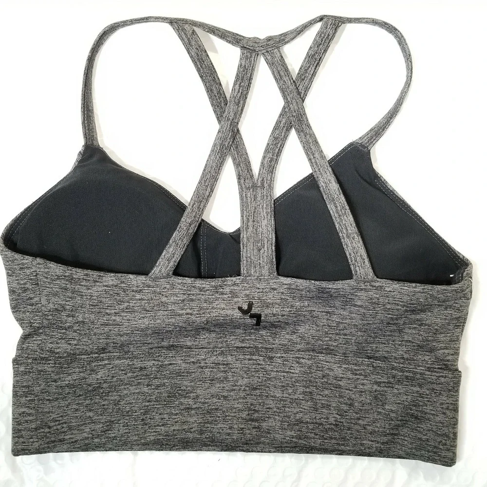 JoyLab Women Charcoal Heather Sports Bra XS Strappy‎ Back Workout Activewear